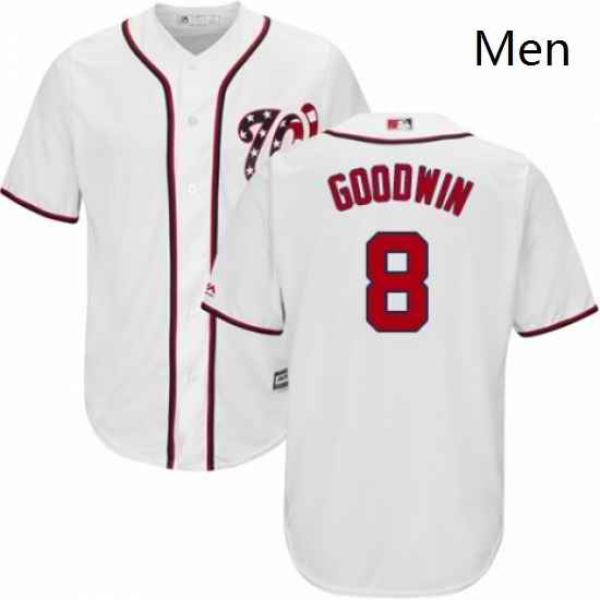 Mens Majestic Washington Nationals 8 Brian Goodwin Replica White Home Cool Base MLB Jersey